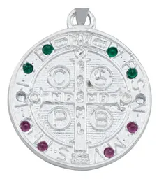 Dije Medalla San Benito Plata 925 Tricolor con Zirconia Doble Vista - Imagen 4