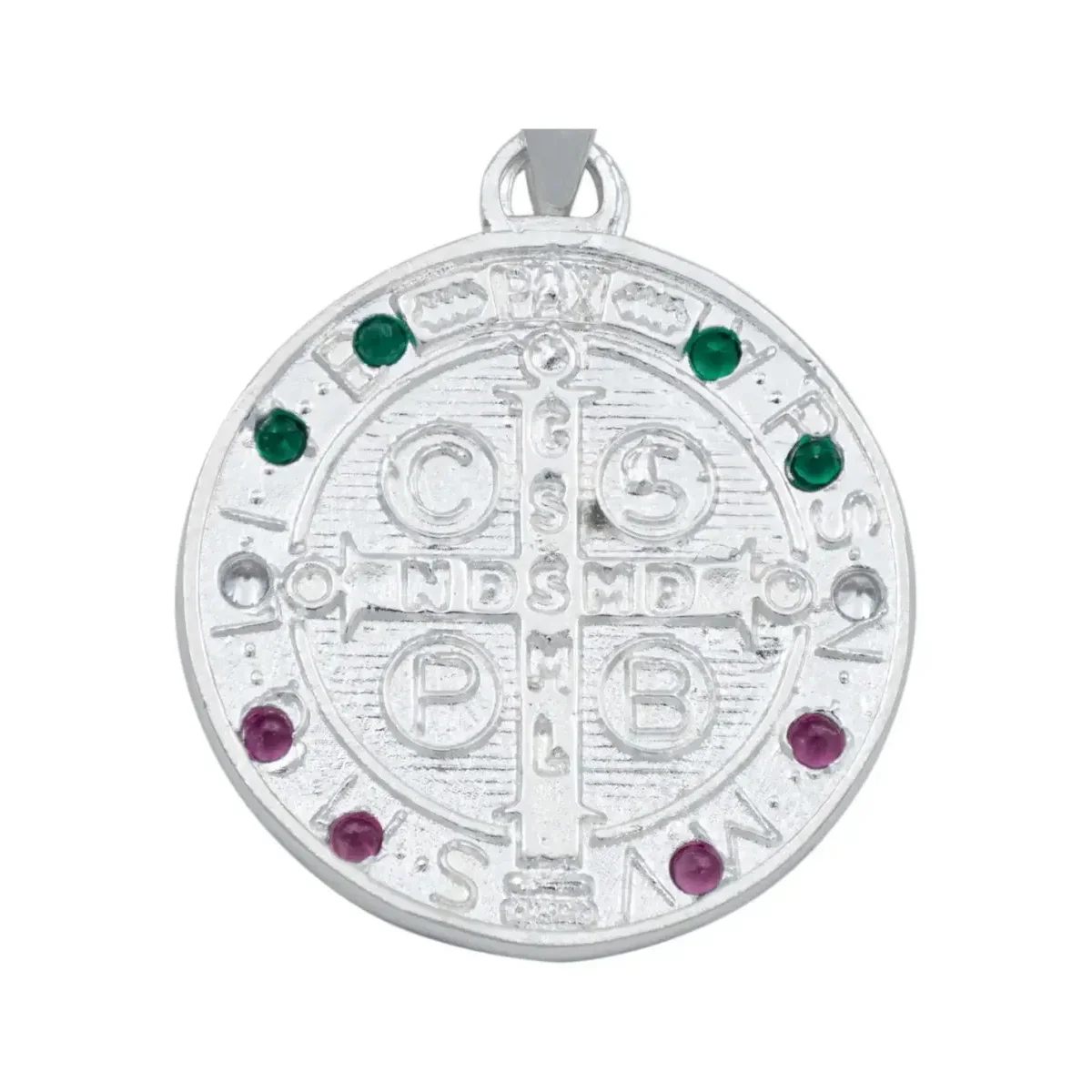 Dije Medalla San Benito Plata 925 Tricolor con Zirconia Doble Vista - Imagen 4