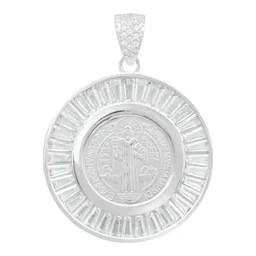 Dije Medalla San Benito Plata 925 Zirconias Baguette Joyería Fina - Imagen 1