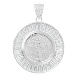 Dije Medalla San Benito Plata 925 Zirconias Baguette Joyería Fina - Imagen 1