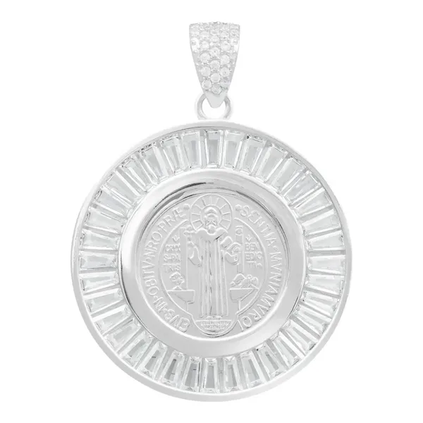 Dije Medalla San Benito Plata 925 Zirconias Baguette Joyería Fina - Imagen 1