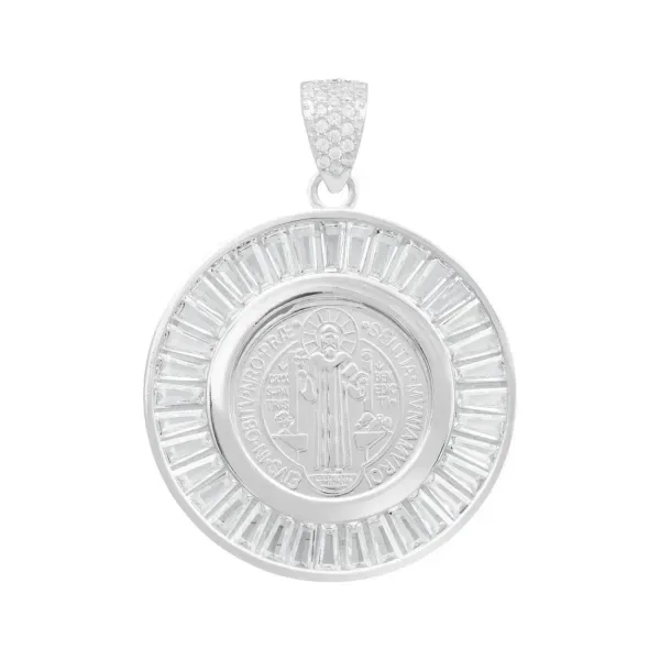 Dije Medalla San Benito Plata 925 Zirconias Baguette Joyería Fina - Imagen 1