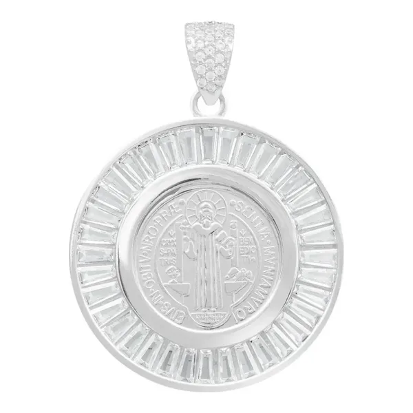Dije Medalla San Benito Plata 925 Zirconias Baguette Joyería Fina - Imagen 1
