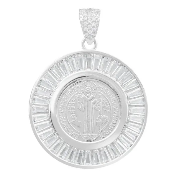 Dije Medalla San Benito Plata 925 Zirconias Baguette Joyería Fina - Imagen 1