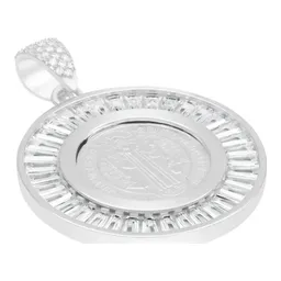 Dije Medalla San Benito Plata 925 Zirconias Baguette Joyería Fina - Imagen 3
