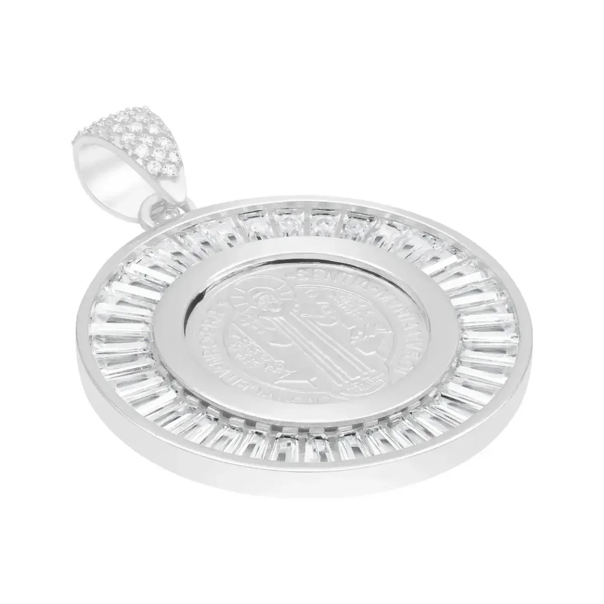 Dije Medalla San Benito Plata 925 Zirconias Baguette Joyería Fina - Imagen 3