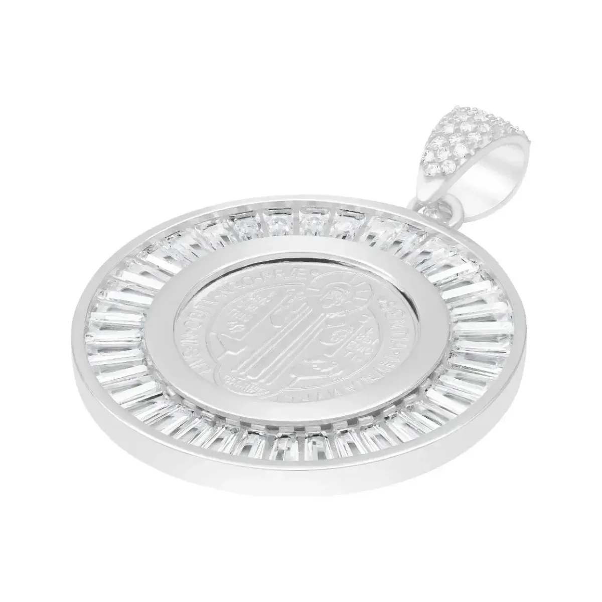 Dije Medalla San Benito Plata 925 Zirconias Baguette Joyería Fina - Imagen 4