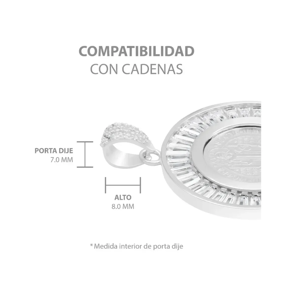 Dije Medalla San Benito Plata 925 Zirconias Baguette Joyería Fina - Imagen 5