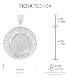 Dije Medalla San Benito Plata 925 Zirconias Baguette Joyería Fina - Imagen 6