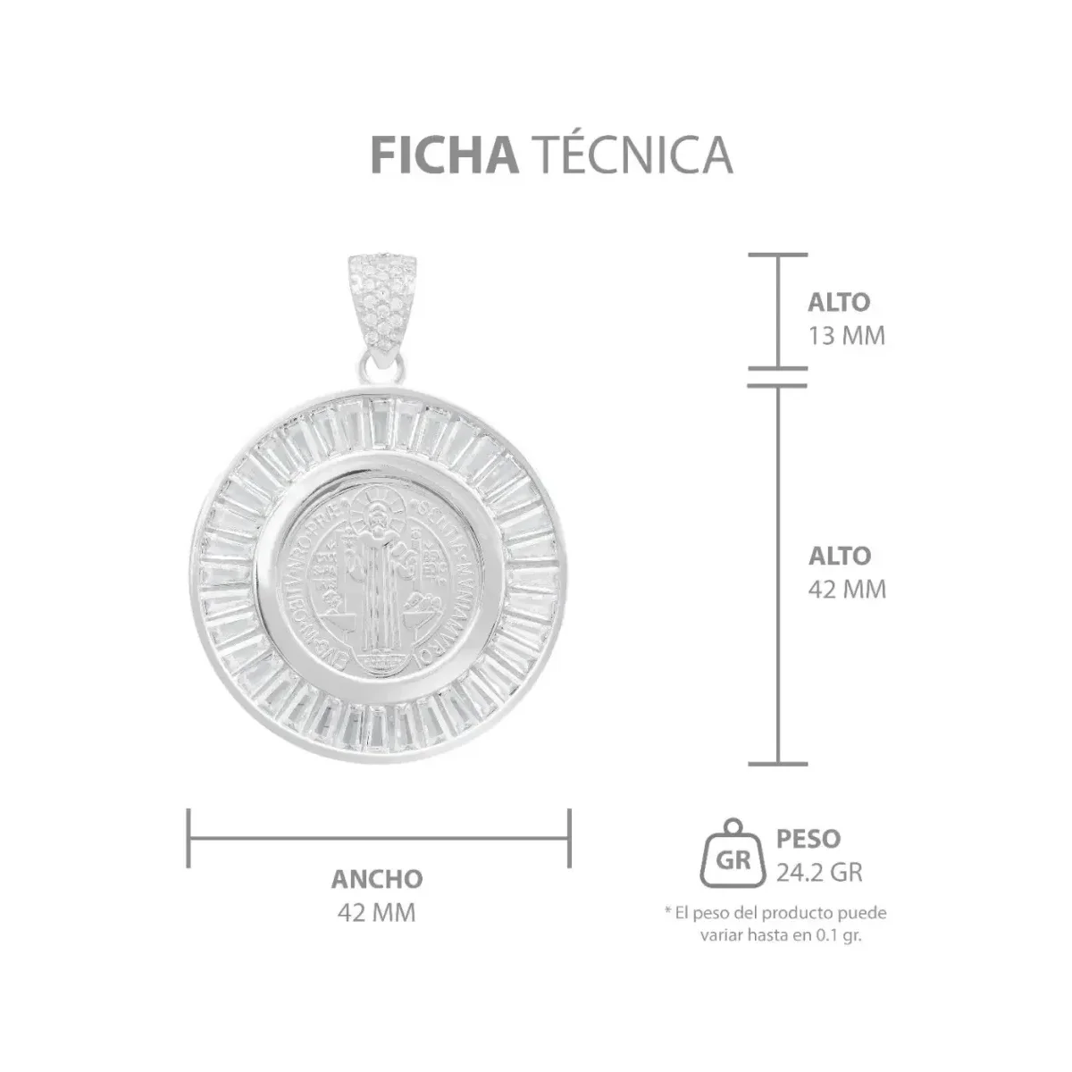 Dije Medalla San Benito Plata 925 Zirconias Baguette Joyería Fina - Imagen 6