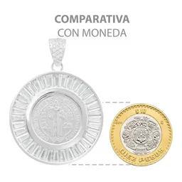 Dije Medalla San Benito Plata 925 Zirconias Baguette Joyería Fina - Imagen 7