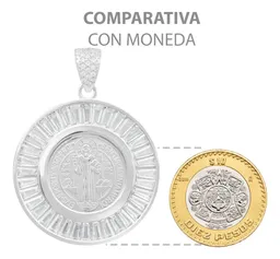 Dije Medalla San Benito Plata 925 Zirconias Baguette Joyería Fina - Imagen 7