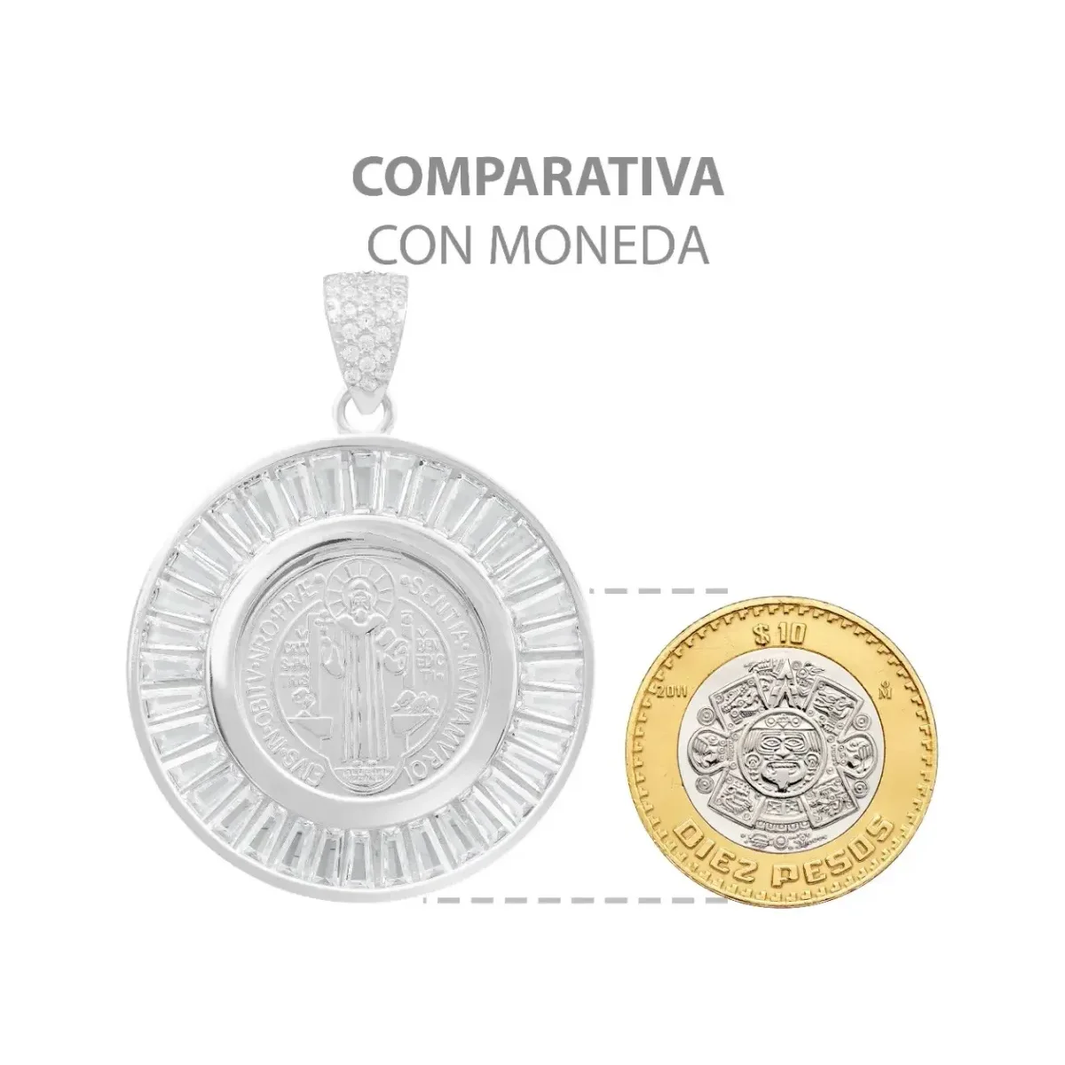 Dije Medalla San Benito Plata 925 Zirconias Baguette Joyería Fina - Imagen 7