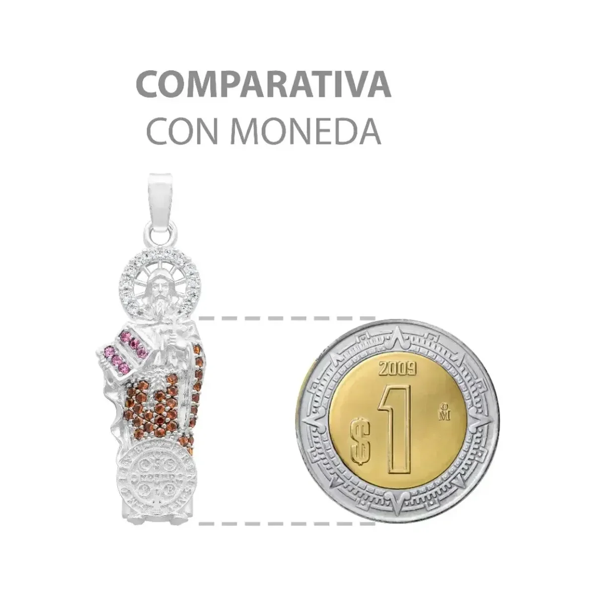 Dije Medalla San Benito Plata Ley .925 con Zirconia Café - Imagen 9