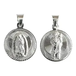 Dije Medalla San Judas Guadalupe Plata 925 Doble Vista Diamantada - Imagen 1