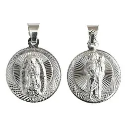 Dije Medalla San Judas Guadalupe Plata 925 Doble Vista Diamantada - Imagen 1