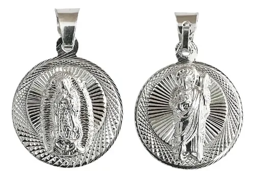 Dije Medalla San Judas Guadalupe Plata 925 Doble Vista Diamantada - Imagen 1