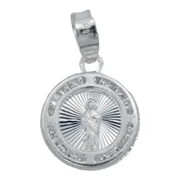 Dije Medalla San Judas Plata 925 con Diseño Diamantado y Zirconia Blanca - Imagen 1