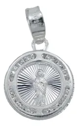 Dije Medalla San Judas Plata 925 con Diseño Diamantado y Zirconia Blanca - Imagen 1