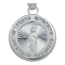Dije Medalla San Judas Plata 925 con Diseño Diamantado y Zirconia Blanca - Imagen 2