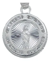Dije Medalla San Judas Plata 925 con Diseño Diamantado y Zirconia Blanca - Imagen 2