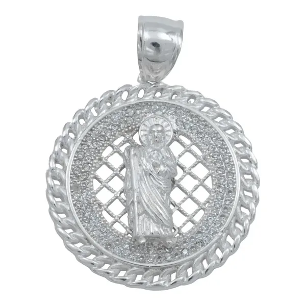 Dije Medalla San Judas Plata .925 con Zirconias para Hombre - Imagen 1