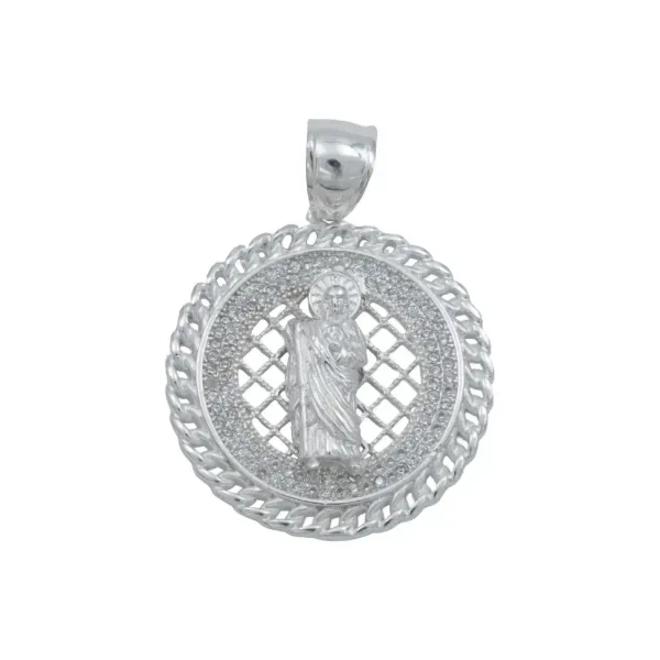 Dije Medalla San Judas Plata .925 con Zirconias para Hombre - Imagen 1
