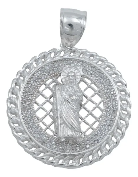 Dije Medalla San Judas Plata .925 con Zirconias para Hombre - Imagen 1
