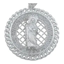 Dije Medalla San Judas Plata .925 con Zirconias para Hombre - Imagen 2