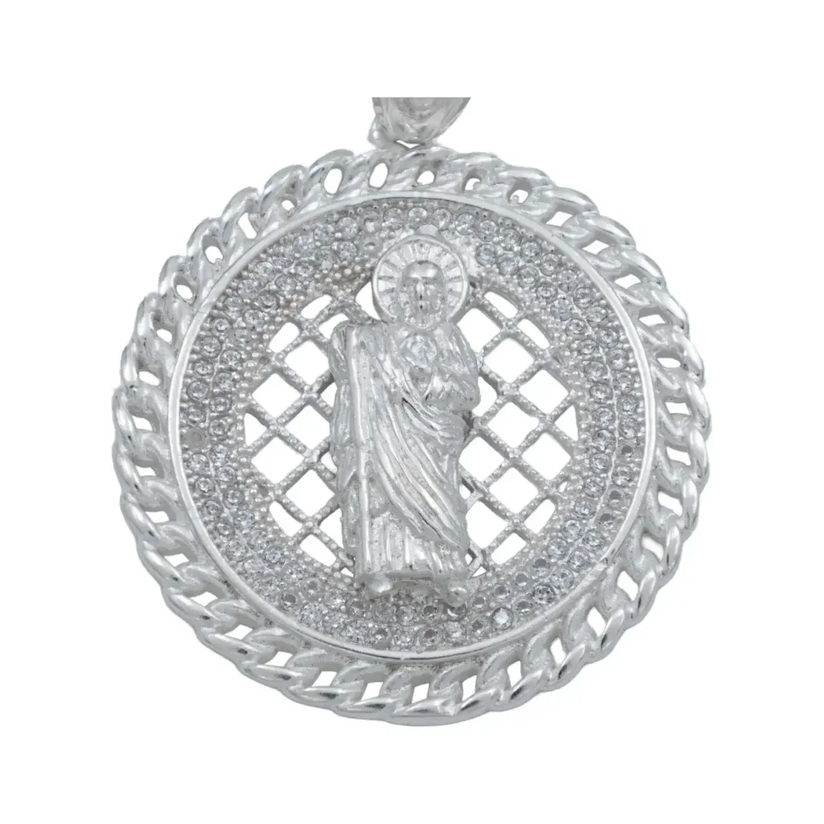 Dije Medalla San Judas Plata .925 con Zirconias para Hombre - Imagen 2