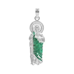 Dije Medalla San Judas Plata 925 con Zirconias Verdes - Imagen 1