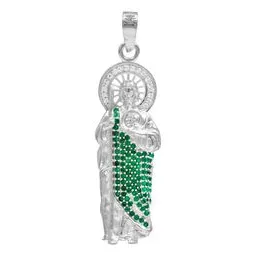 Dije Medalla San Judas Plata 925 con Zirconias Verdes - Imagen 1