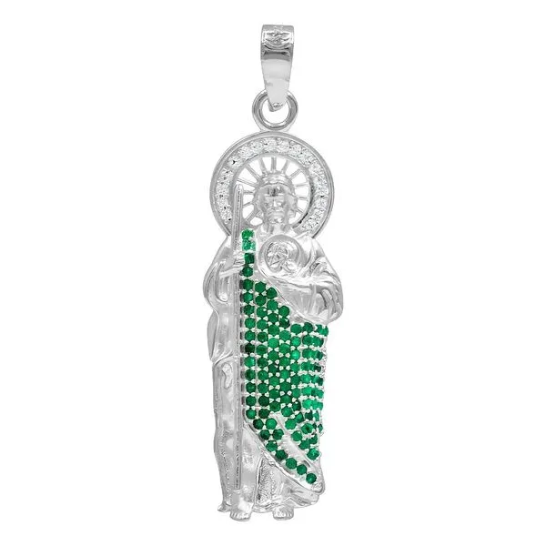 Dije Medalla San Judas Plata 925 con Zirconias Verdes - Imagen 1