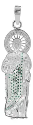 Dije Medalla San Judas Plata 925 con Zirconias Verdes - Imagen 2