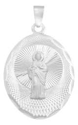 Dije Medalla San Judas Plata 925 Ovalada Diamantada - Imagen 1
