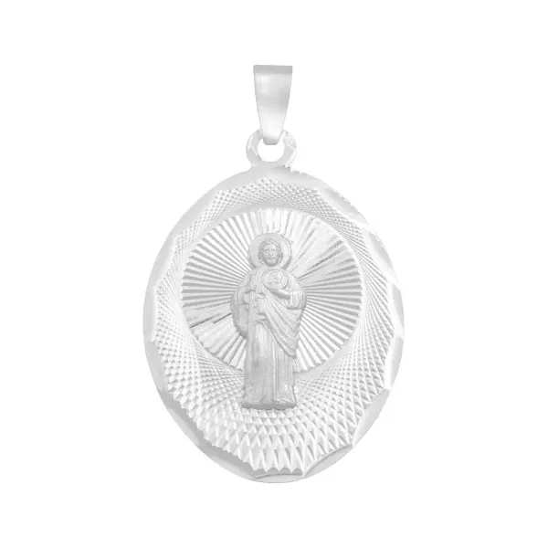 Dije Medalla San Judas Plata 925 Ovalada Diamantada - Imagen 1