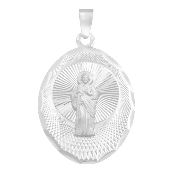 Dije Medalla San Judas Plata 925 Ovalada Diamantada - Imagen 1
