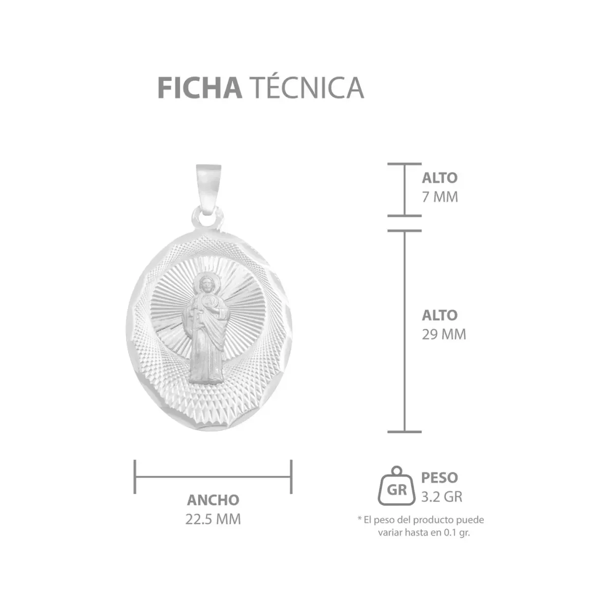 Dije Medalla San Judas Plata 925 Ovalada Diamantada - Imagen 7