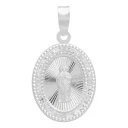 Dije Medalla San Judas Plata 925 Ovalado con Zirconia - Imagen 1