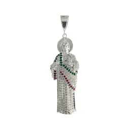 Dije Medalla San Judas Plata 925 Tricolor Zirconia - Imagen 1