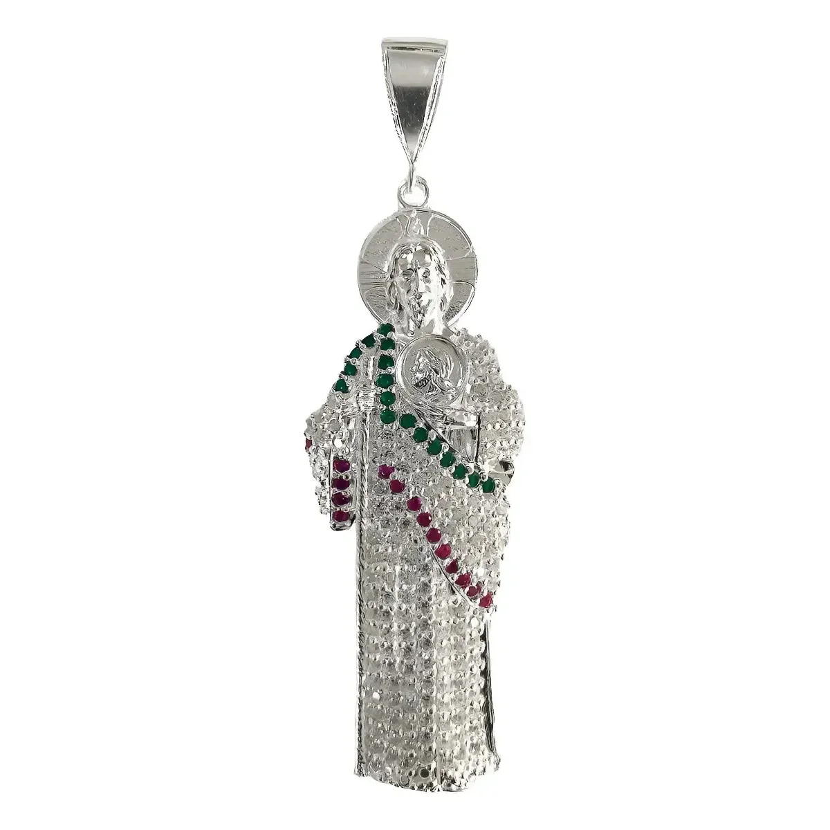 Dije Medalla San Judas Plata 925 Tricolor con Zirconia - Joyería Artesanal Mexicana de Devoción