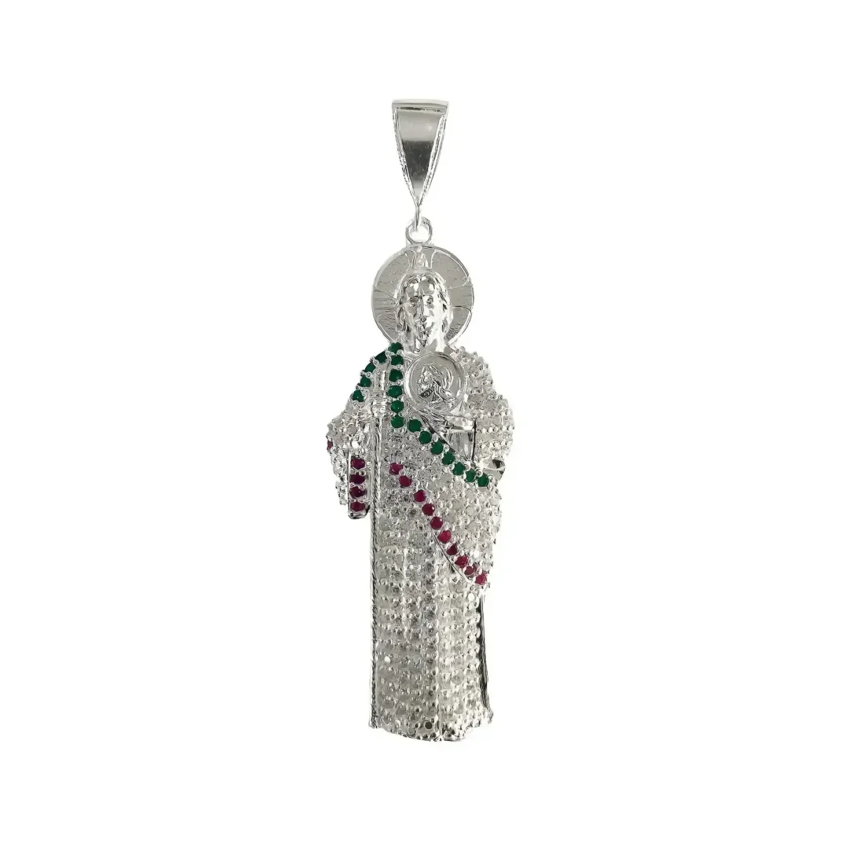 Dije Medalla San Judas Plata 925 Tricolor con Zirconia - Joyería Artesanal Mexicana de Devoción