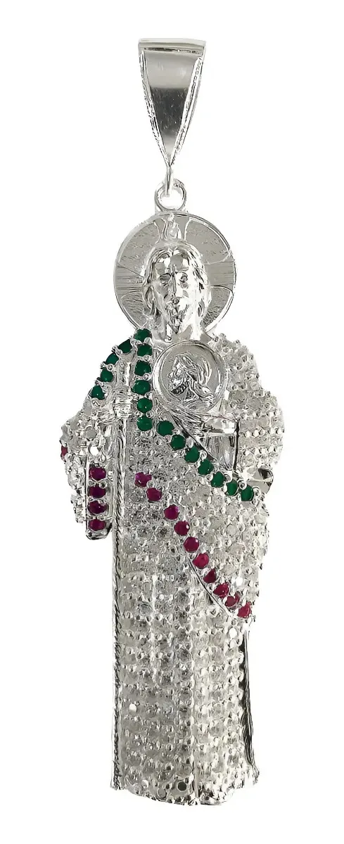Dije Medalla San Judas Plata 925 Tricolor con Zirconia - Joyería Artesanal Mexicana de Devoción