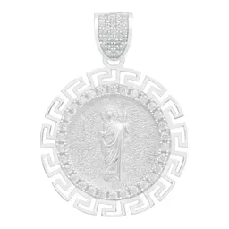 Dije Medalla San Judas Plata 925 Zirconias Grecas - Imagen 1