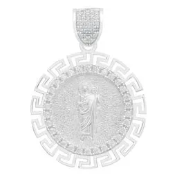 Dije Medalla San Judas Plata 925 Zirconias Grecas - Imagen 1