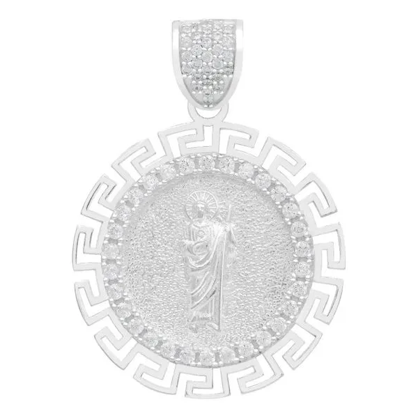 Dije Medalla San Judas Plata 925 Zirconias Grecas - Imagen 1