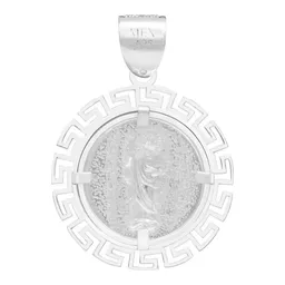 Dije Medalla San Judas Plata 925 Zirconias Grecas - Imagen 2