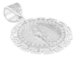 Dije Medalla San Judas Plata 925 Zirconias Grecas - Imagen 3