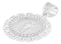 Dije Medalla San Judas Plata 925 Zirconias Grecas - Imagen 4