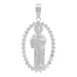 Dije Medalla San Judas Plata 925 Zirconias Transparentes para Hombre - Imagen 1